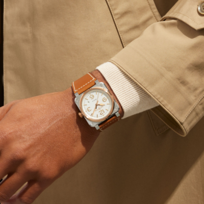 Replica Bell & Ross BR 03 White Steel & Gold Watch